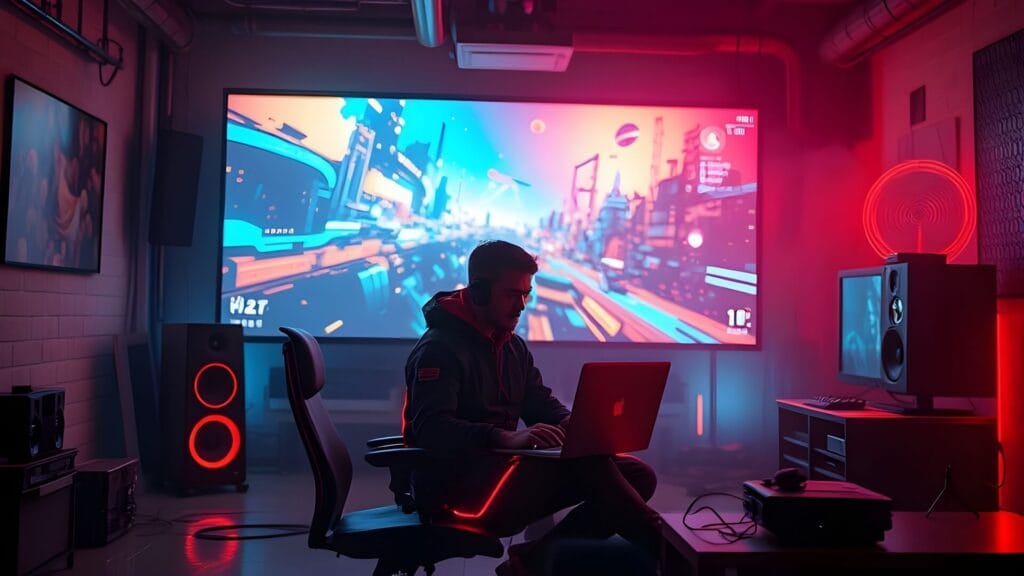 Image of A futuristic indie game developer in the studio.